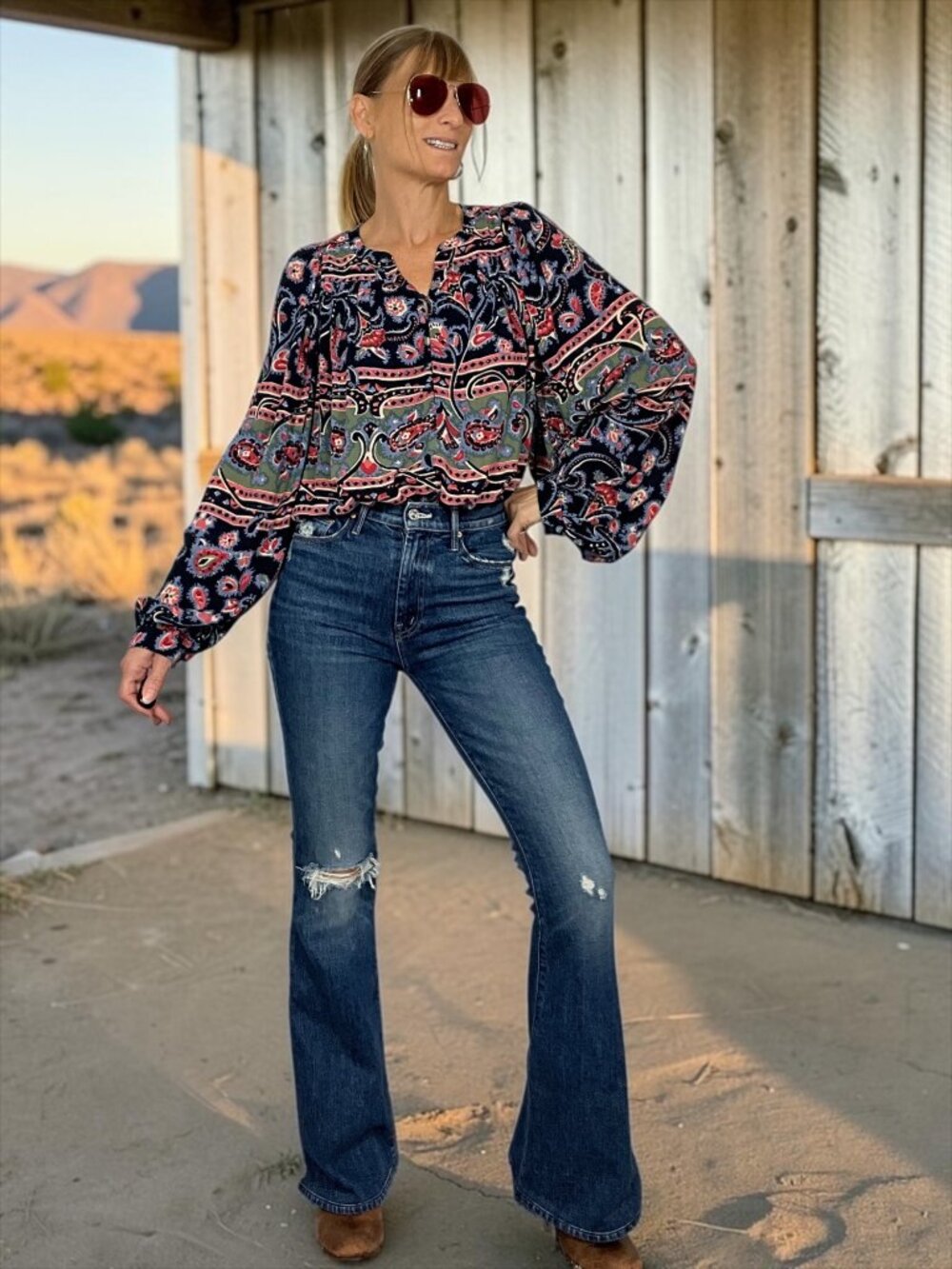 Ba&sh Naouel Shirt Blouse Top S Blue Paisley Balloon Sleeve Western
